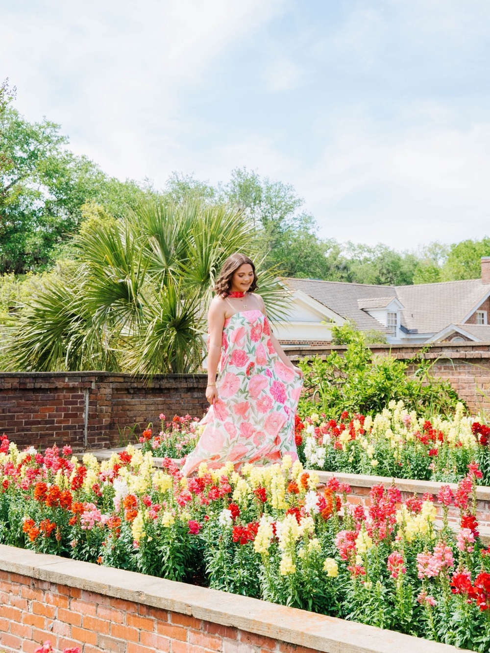 Strapless Floral Maxi Dress in Pink